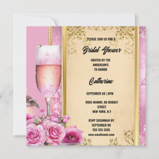 Tarjeta Festiva Rosa de oro rosa espumoso vino de lujo novia