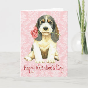 Tarjeta Festiva Rosa de San Valentín Petit Basset Griffon Vendeen