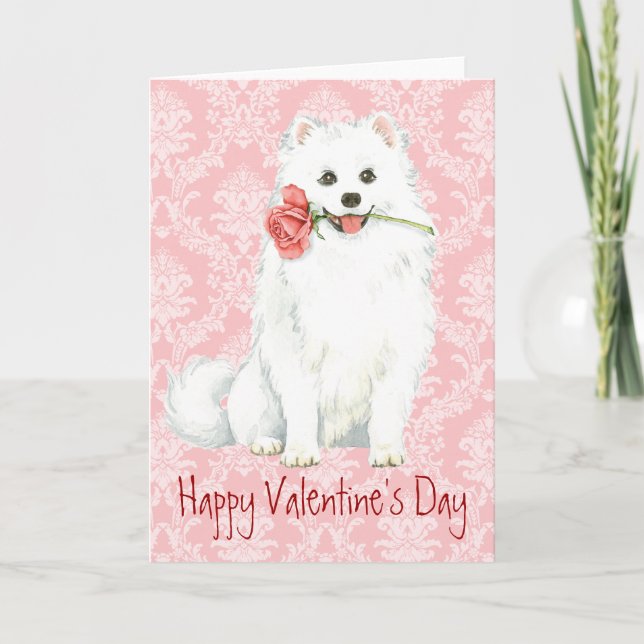 Tarjeta Festiva Rosa de Valentine americano Eskimo Dog (Anverso)