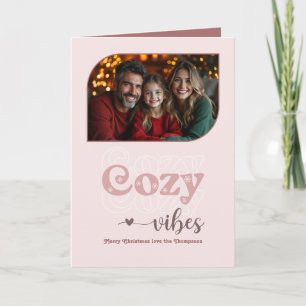 Tarjeta Festiva Rosa escarchado Cosy Vibes Retro Navidades Foto