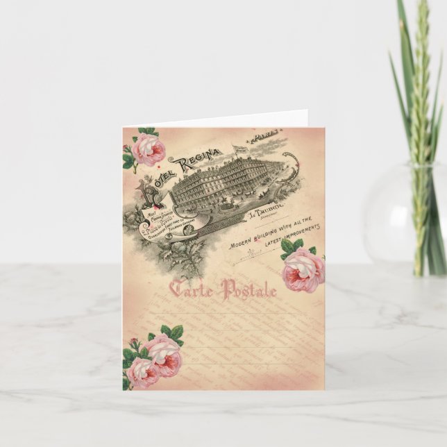 Tarjeta Festiva Rosa francés - Notecard (Anverso)