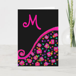 TARJETA FESTIVA ROSA FUCHSIA BLACK ABSTRACT DECO MONOGRAM
