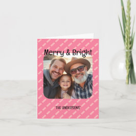 Tarjeta Festiva Rosa geométrico moderno y picante con una foto