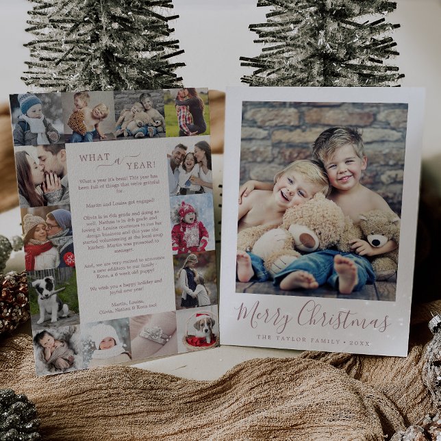 Tarjeta Festiva Rosa mínimo qué Navidades de Collage de fotos de u (Subido por el creador)