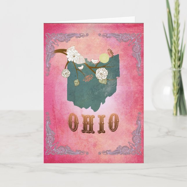 Tarjeta Festiva Rosa moderno del caramelo del mapa del estado de (Anverso)