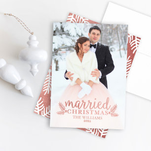 Tarjeta Festiva Rosa moderno Oro Navidades casados Boda foto