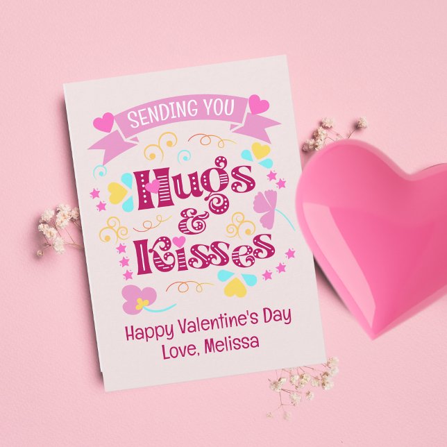 Tarjeta Festiva Rosa moderno te envía abrazos y besos (Subido por el creador)