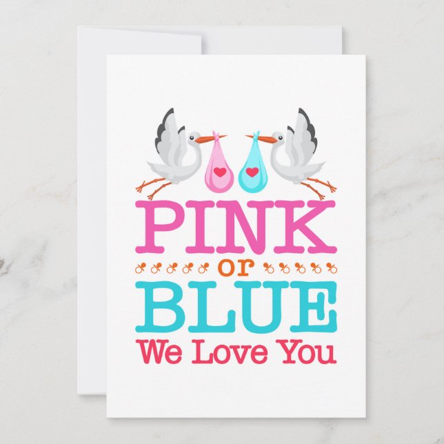 Tarjeta Festiva Rosa o azul te queremos género revelan cigüeña (Anverso)
