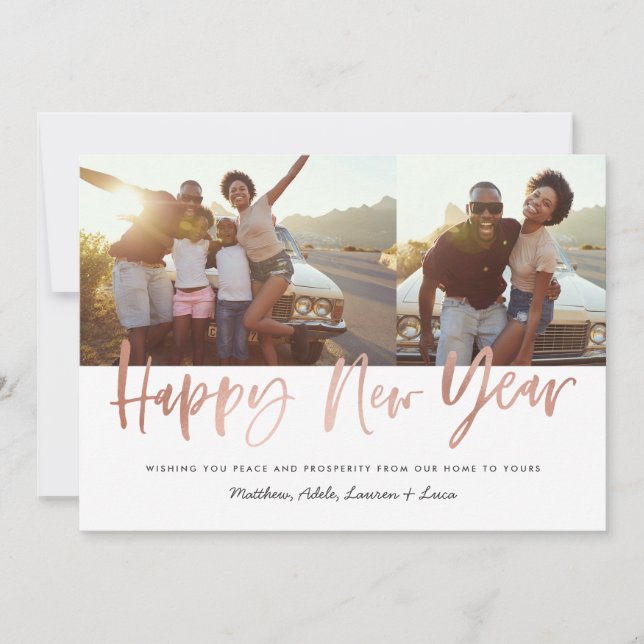 Tarjeta Festiva Rosa oro moderno guión nuevo año (Anverso)
