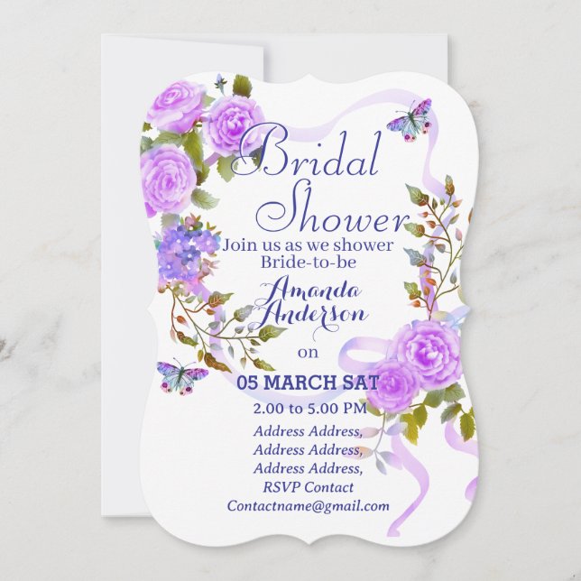 Tarjeta Festiva Rosa púrpura Romantics Bridal Shower (Anverso)