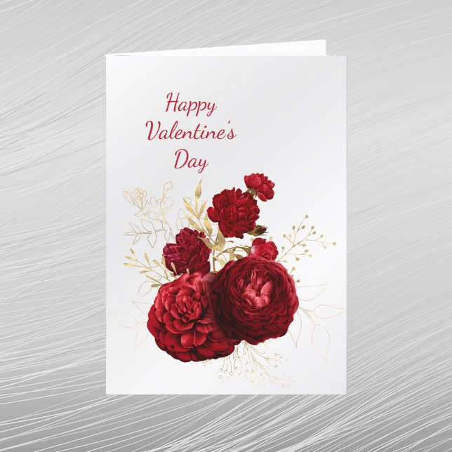 Tarjeta Festiva Rosa Red Gold Bouquet Floral Valentine (Subido por el creador)