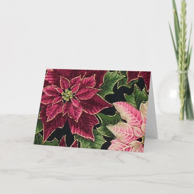 Tarjeta Festiva Rosa retro de Borgoña del Poinsettia 50s (Anverso)