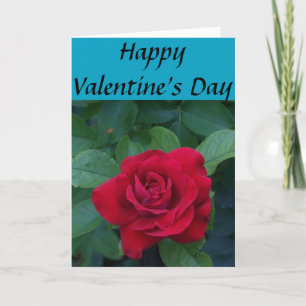 Tarjeta Festiva Rosa roja con hojas verdes