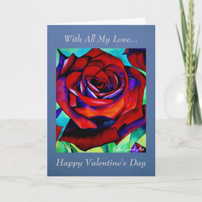 Tarjeta Festiva Rosa Roja Con Todo Mi Amor Valentín (Anverso)