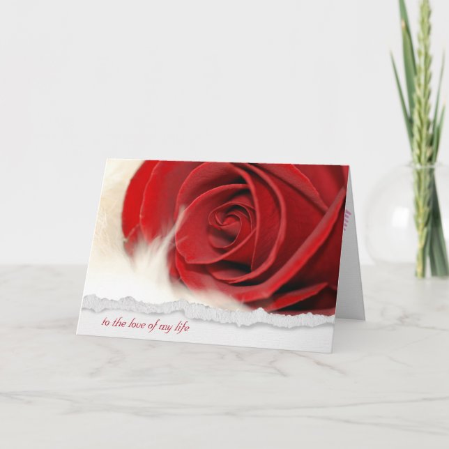Tarjeta Festiva Rosa roja de San Valentín sobre piel (Anverso)