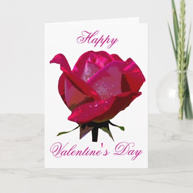 Tarjeta Festiva rosa roja Feliz Día de San Valentín (Anverso)