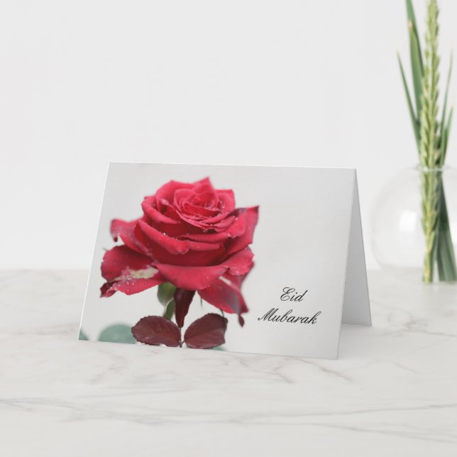 Tarjeta Festiva Rosa rojo de Eid Mubarak (Anverso)