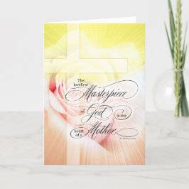 Tarjeta Festiva Rosa rosa y cruz del Día de la Madre Cristiana