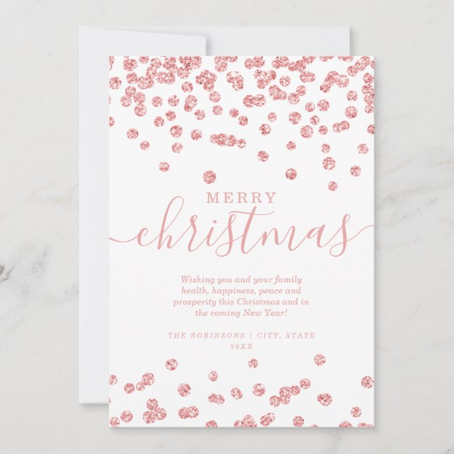 Tarjeta Festiva Rosa simple Navidades de ORO Purpurina Blanco (Anverso)