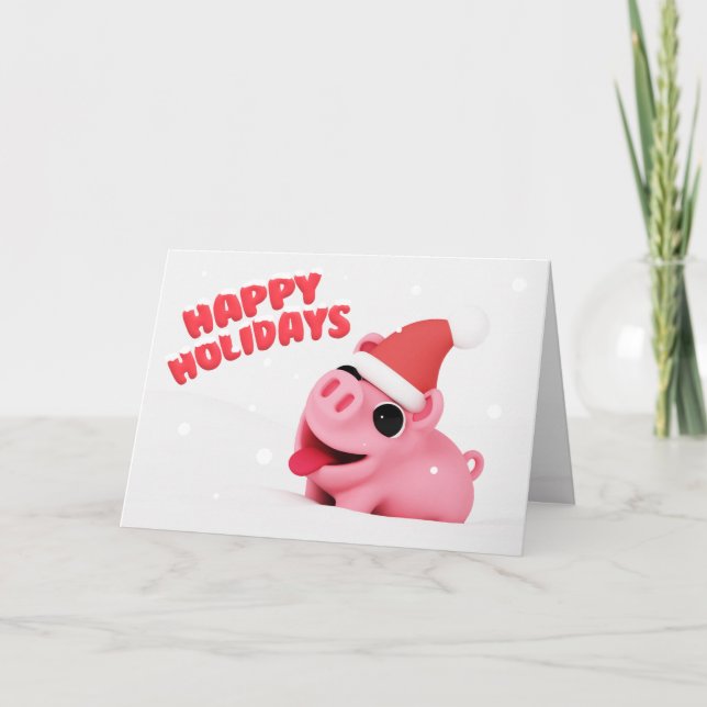 Tarjeta Festiva Rosa the Pig Christmas Card (Anverso)