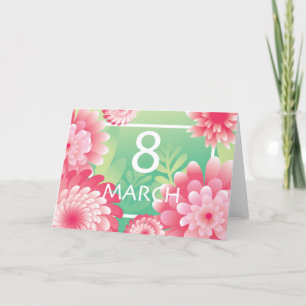 Tarjeta Festiva Rosa verde 8 de marzo. Feliz día de la mujer y de 
