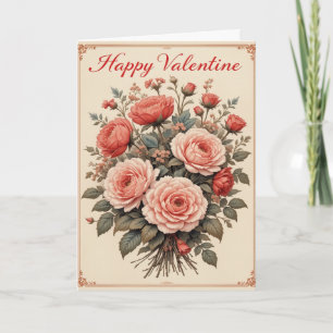 Tarjeta Festiva Rosa Vintage de San Valentín Floral Romántico