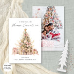 Tarjeta Festiva Rosa Vintage Oro Tree Photo Merry Christmas<br><div class="desc">La Rosa Vintage Gold Tree Photo Merry Christmas está en un elegante guión de estilo manuscrito. Disponible digitalmente e impreso. Reemplace la imagen de la parte posterior con su propia foto favorita.</div>