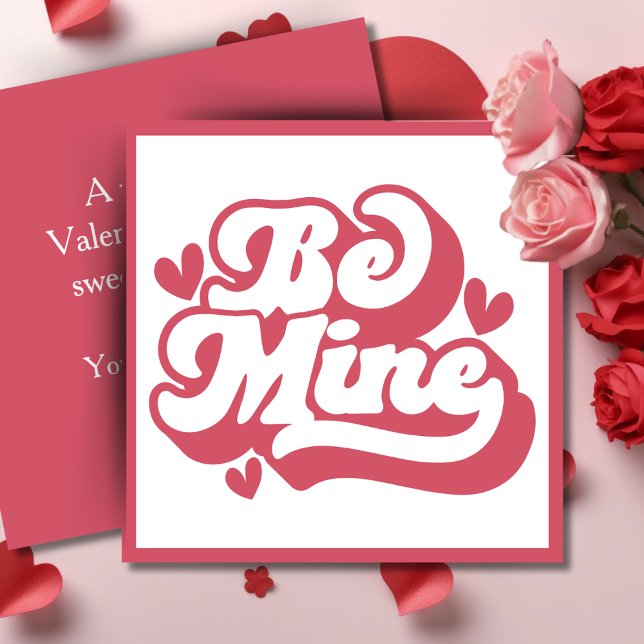 Tarjeta Festiva Rosa y Blanco Retro Sé Mía Cumple Mensaje de San V (Pink and White Retro Be Mine Custom Valentine's Holiday Card. Add your name and a special message!)
