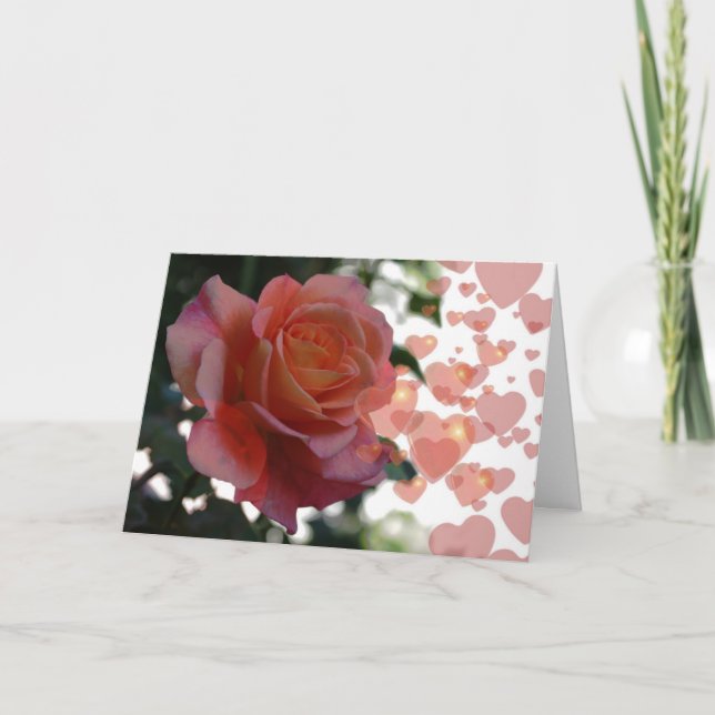 Tarjeta Festiva Rosa Y Corazón (Anverso)