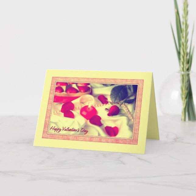 Tarjeta Festiva Rosa y velas de San Valentín (Anverso)