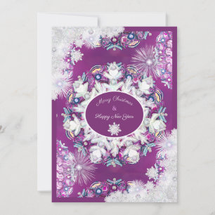 Tarjeta Festiva Rosada roja cardinal y copo de nieve