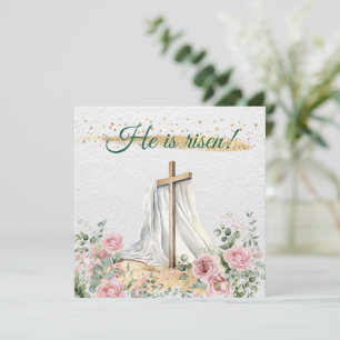 Tarjeta Festiva Rosas acuarela Eucalipto Él ha resucitado Cristian
