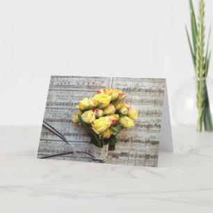 Tarjeta Festiva Rosas amarillas en la música antigua de San Valent