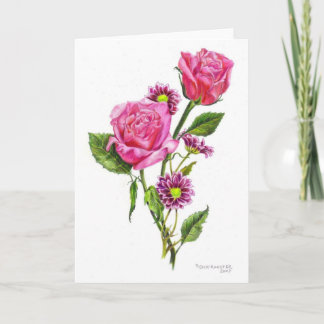 Tarjeta Festiva Rosas con lápiz de colores