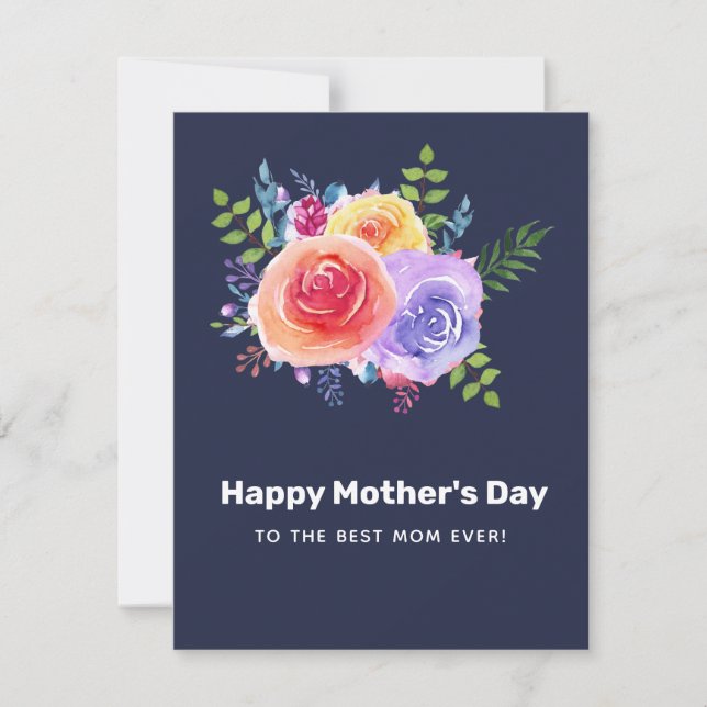 Tarjeta Festiva Rosas de acuarela Floral Bouquet Día de la Madre (Anverso)