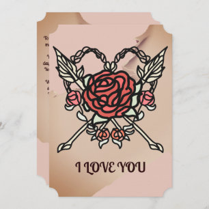 Tarjeta Festiva Rosas de amor minimalistas y Flechas