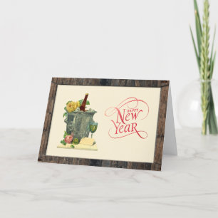 Tarjeta Festiva Rosas de champaña de vinos Feliz Año Nuevo
