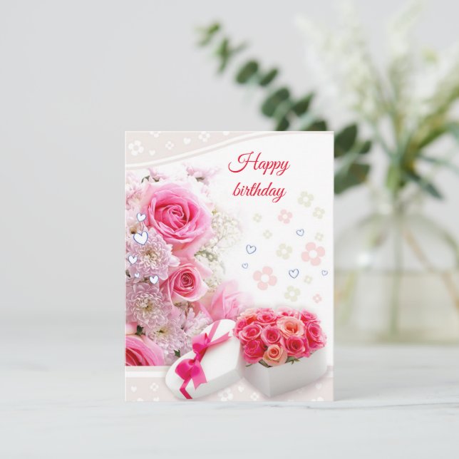 Tarjeta Festiva Rosas de cumpleaños (Anverso de pie)