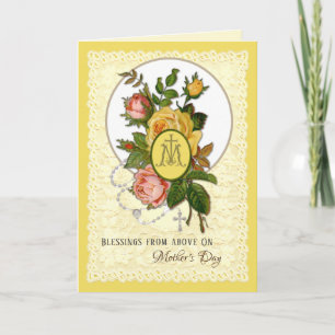 Tarjeta Festiva Rosas de la Virgen Religiosa María Día de la Madre