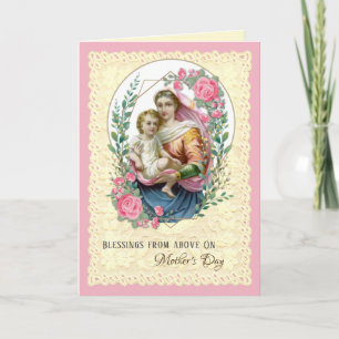 Tarjeta Festiva Rosas de la Virgen Religiosa María Día de la Madre