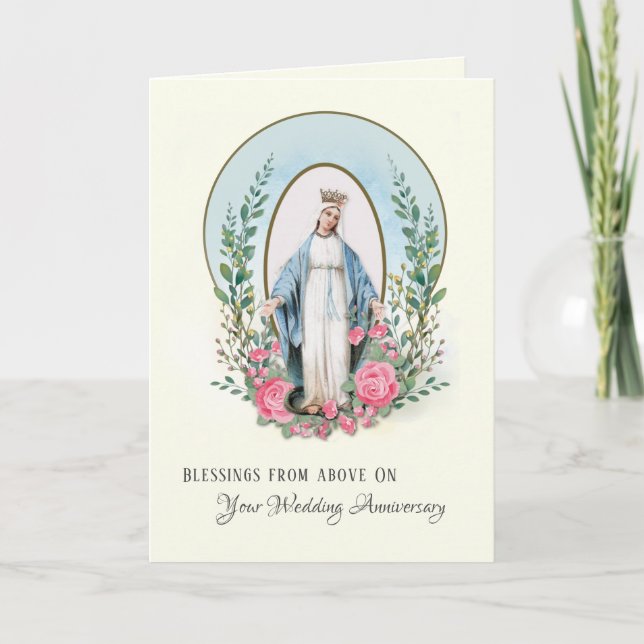 Tarjeta Festiva Rosas de la Virgen Religiosa María Día de la Madre (Anverso)