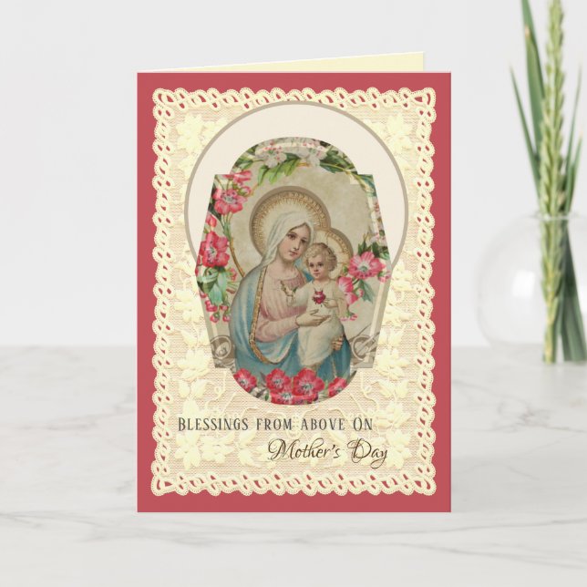 Tarjeta Festiva Rosas de la Virgen Religiosa María Día de la Madre (Anverso)
