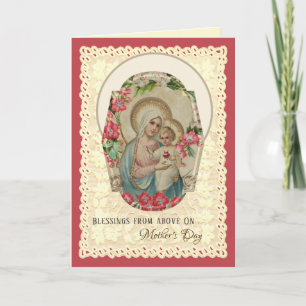 Tarjeta Festiva Rosas de la Virgen Religiosa María Día de la Madre