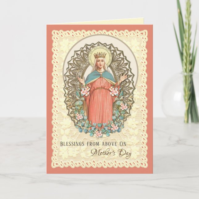 Tarjeta Festiva Rosas de la Virgen Religiosa María Día de la Madre (Anverso)