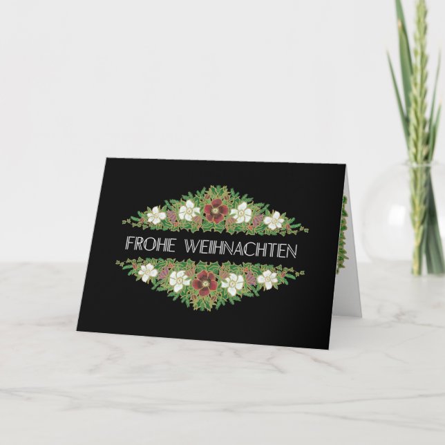 Tarjeta Festiva Rosas de navidad, Hellebores, lengua alemana (Anverso)