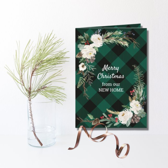 Tarjeta Festiva Rosas de nuevos Navidades blancos con búfalo verde (Subido por el creador)