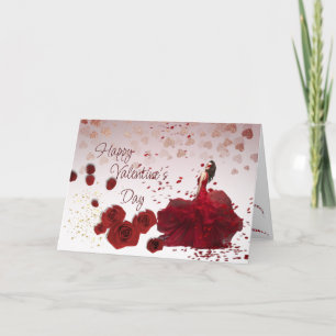 Tarjeta Festiva rosas de San Valentín con corazones