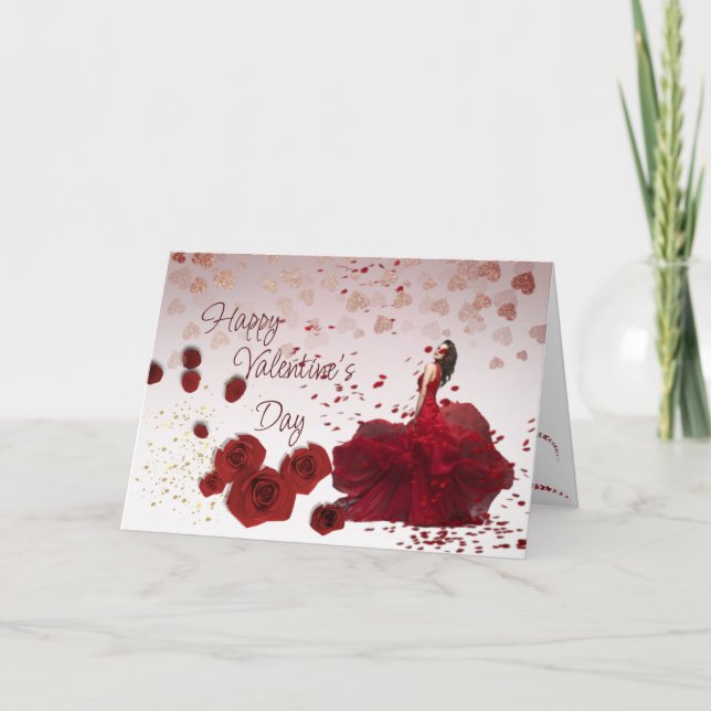 Tarjeta Festiva  rosas de San Valentín con corazones  (Anverso)