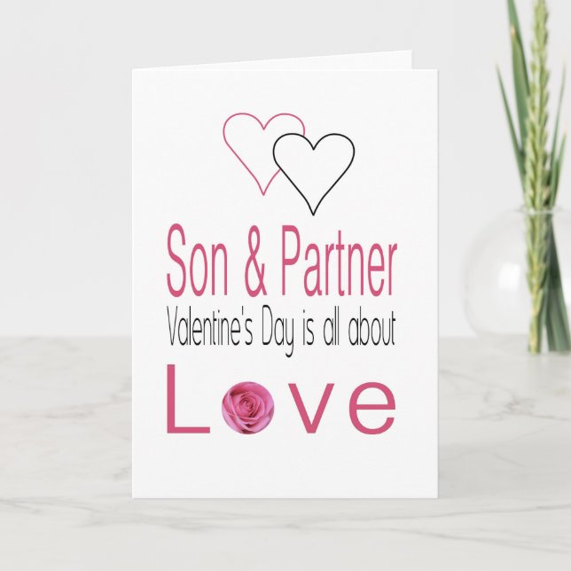 Tarjeta Festiva Rosas del Día de San Valentín felices de hijo y pa (Anverso)