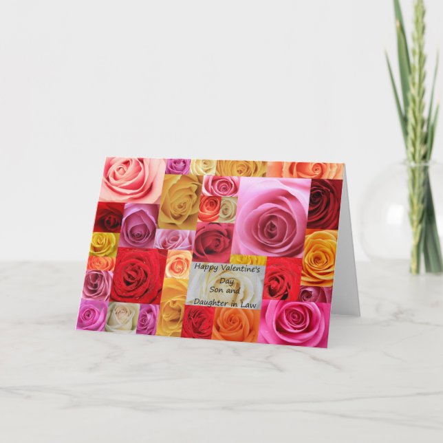 Tarjeta Festiva Rosas del Día de San Valentín: Hijo y esposa (Anverso)